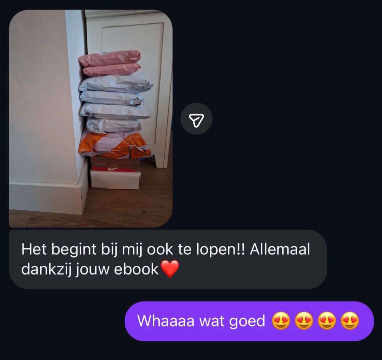WhatsApp-bericht van een tevreden cursist