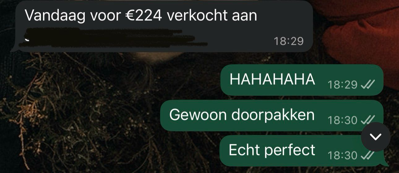 WhatsApp-bericht: € 224 verkocht