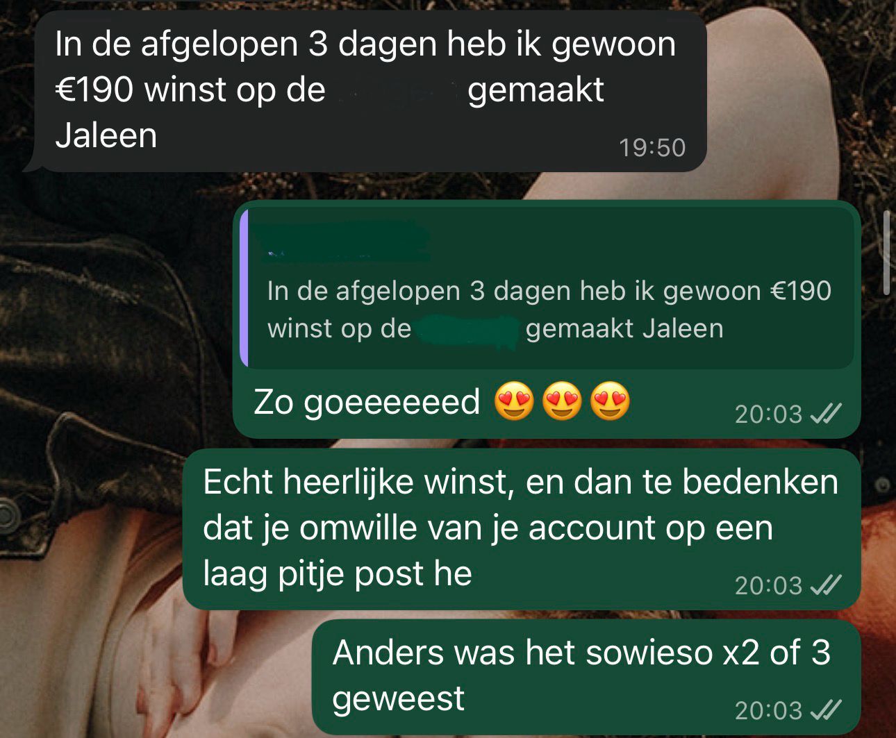 WhatsApp-bericht: € 190 winst in 3 dagen