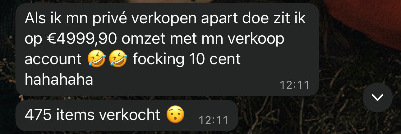 WhatsApp-bericht: € 4999,90 omzet over 475 items